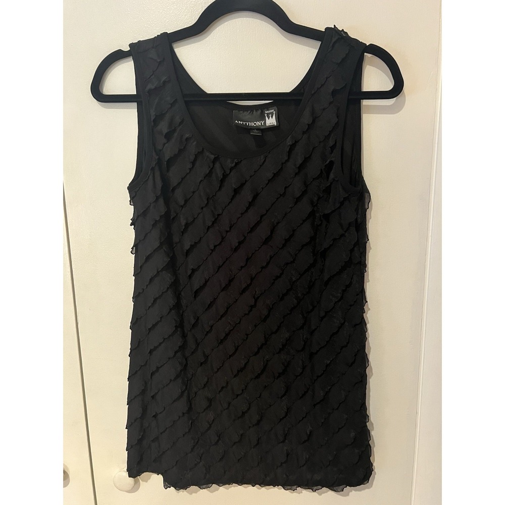 Antthony Women's Small Black Ruffle‎ Tank Top Sleeveless Shirt Made In USA